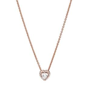 Pandora Sparkling Elevated Heart Pendant Necklace Rose Gold 388425C01 45cm